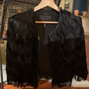 Bcbg black fringe jacket